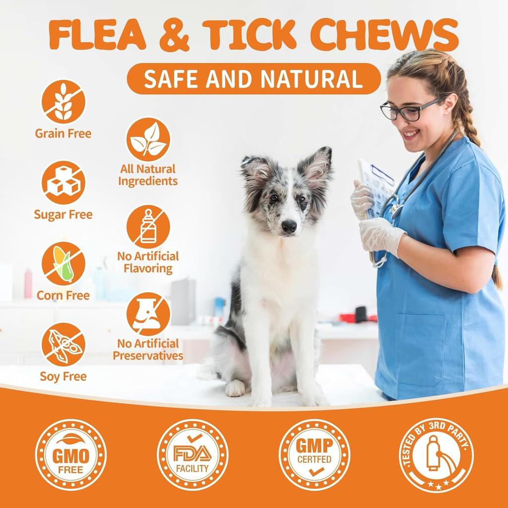 Flea and Tick Prevention for Dogs Chewables - Natural Dog Flea and Tick Treatment Chewable - Oral Flea Supplement for Dogs - Puppy Flea Support - All