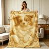 All Season Flannel Blanket with Floral Frame Dog Print Soft Warm Throw Blanket for Couch Sofa Bedroom Office Living Room Home Decorative Cozy Lightwei