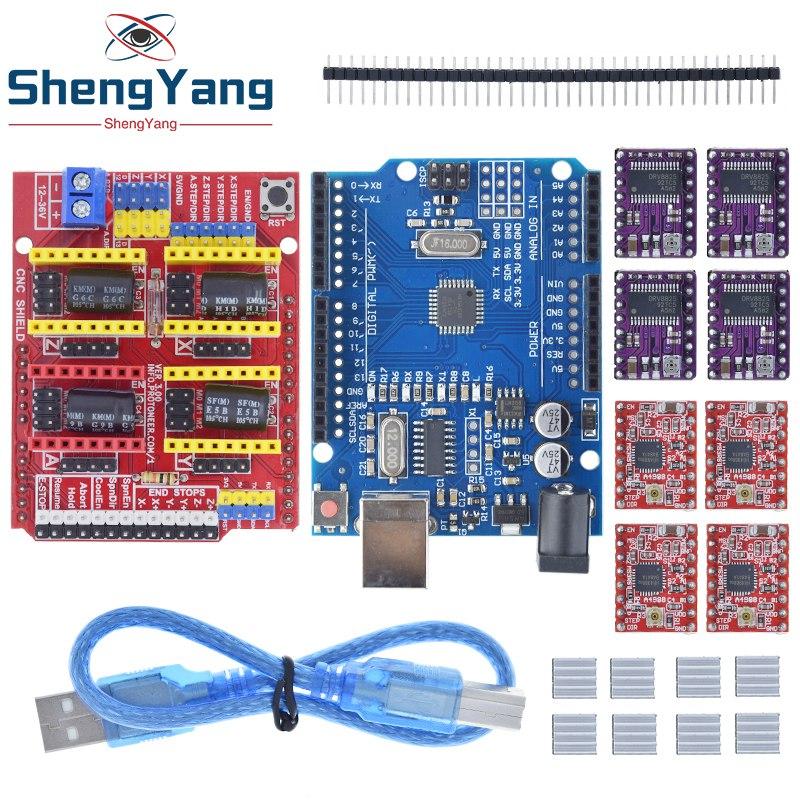 TZTUNO R3 Shield V3 Engraving Machine 3D Printe+ 4pcs DRV8825 Or A4988 Driver Expansion Board For Arduino With USB Cable