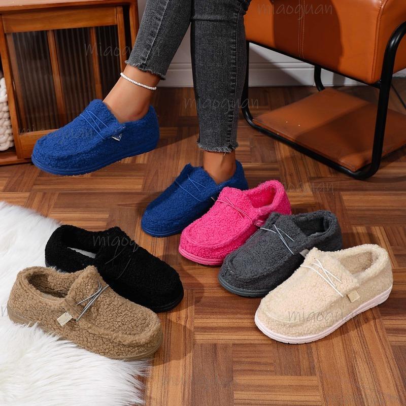 Women's Size36-43 Autumn Winter New Thick Soled Warm Cotton Shoes Casual Low Heel Loafers Comfortable Fur Shoes Zapatos De Mujer