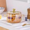 High Borosilicate Glass Double-Ear Pot with Decorative Lid Handle, Ideal for Soups and Noodles