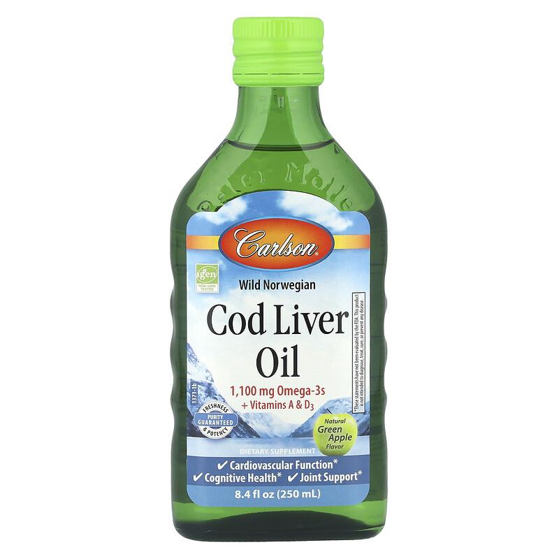 Cod Liver Oil, Natural Green Apple , 1,100 Mg, 8.4 Fl Oz (250 Ml)