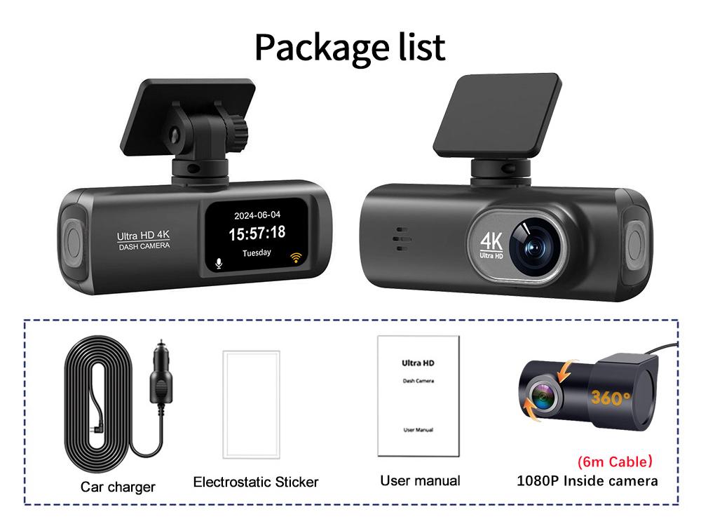 Cross-Border V22 4K HD Front & Rear Dual-Recording Dash Cam with GPS Trajectory & Mobile Connectivity
