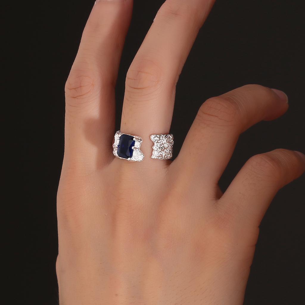 Irregular Texture Blue Zircon Adjustable Rings For Women Girl Minimalist Fashion New Jewelry Gift Party Wedding anillos