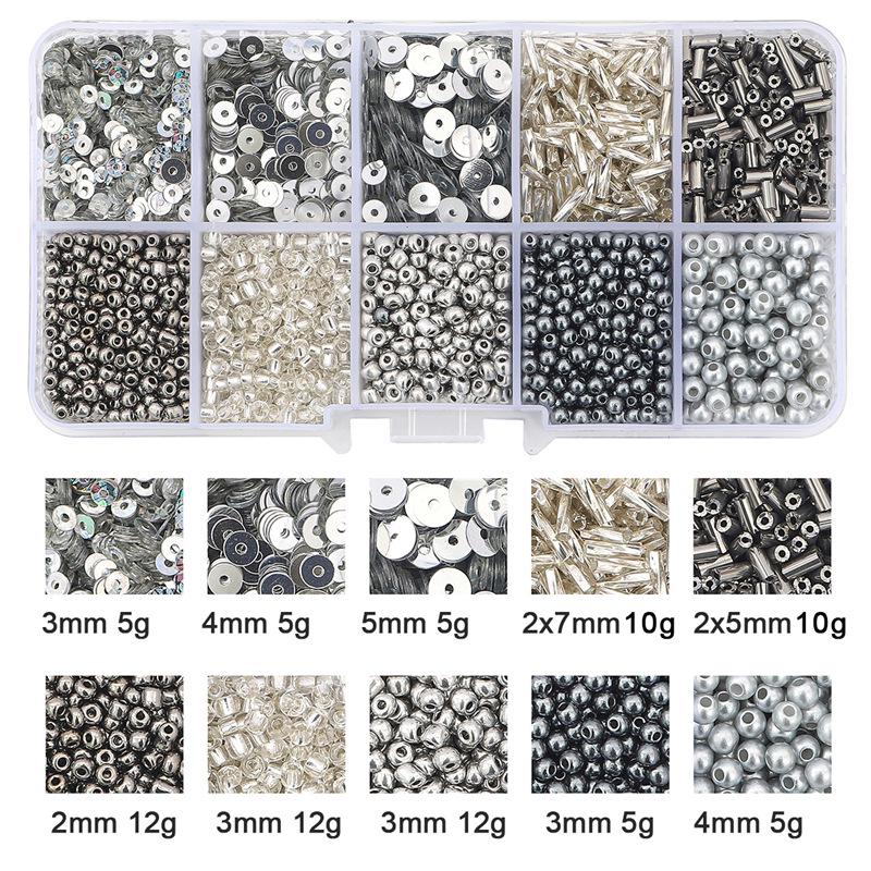 8/10/12/15 Grid Box: Seed Beads, Sequins, Imitation Pearls for DIY Necklaces & Phone Chains
