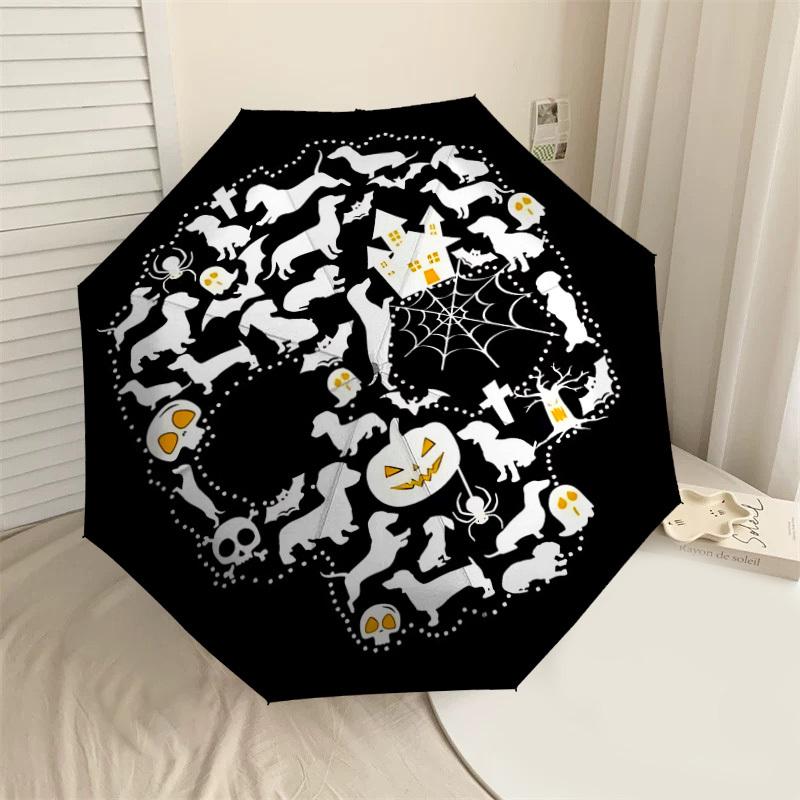 

1PC Halloween Spooky Automatic Open/Close Umbrella with Windproof, 8-Rib Sturdy Canopy, Durable Ribs, Fashionable Design1336A