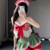 Kawaii Christmas Cosplay Sweet Costumes Cute Maid Uniform Passion Bow Lace Top Miniskirt Set Santa Claus Role-playing Outfit with Stockings