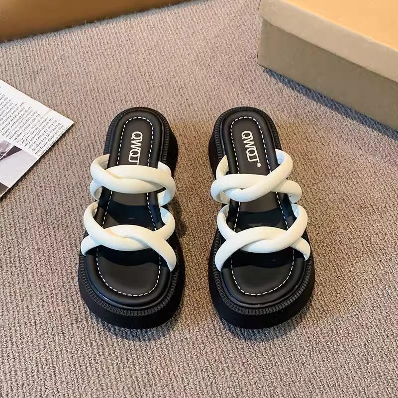 Korean Version with Skirt Slippers Women's Summer 2025 New Beautiful Cool Slippers Thick Bottom Heightening Explosion One-word High Heel