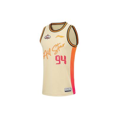 Li Ning CBA Series Professional Basketball Letter Number Print Round Neck Sleeveless Basketball Vest Men Vests Milk-Tea-Yellow AAYT709-1