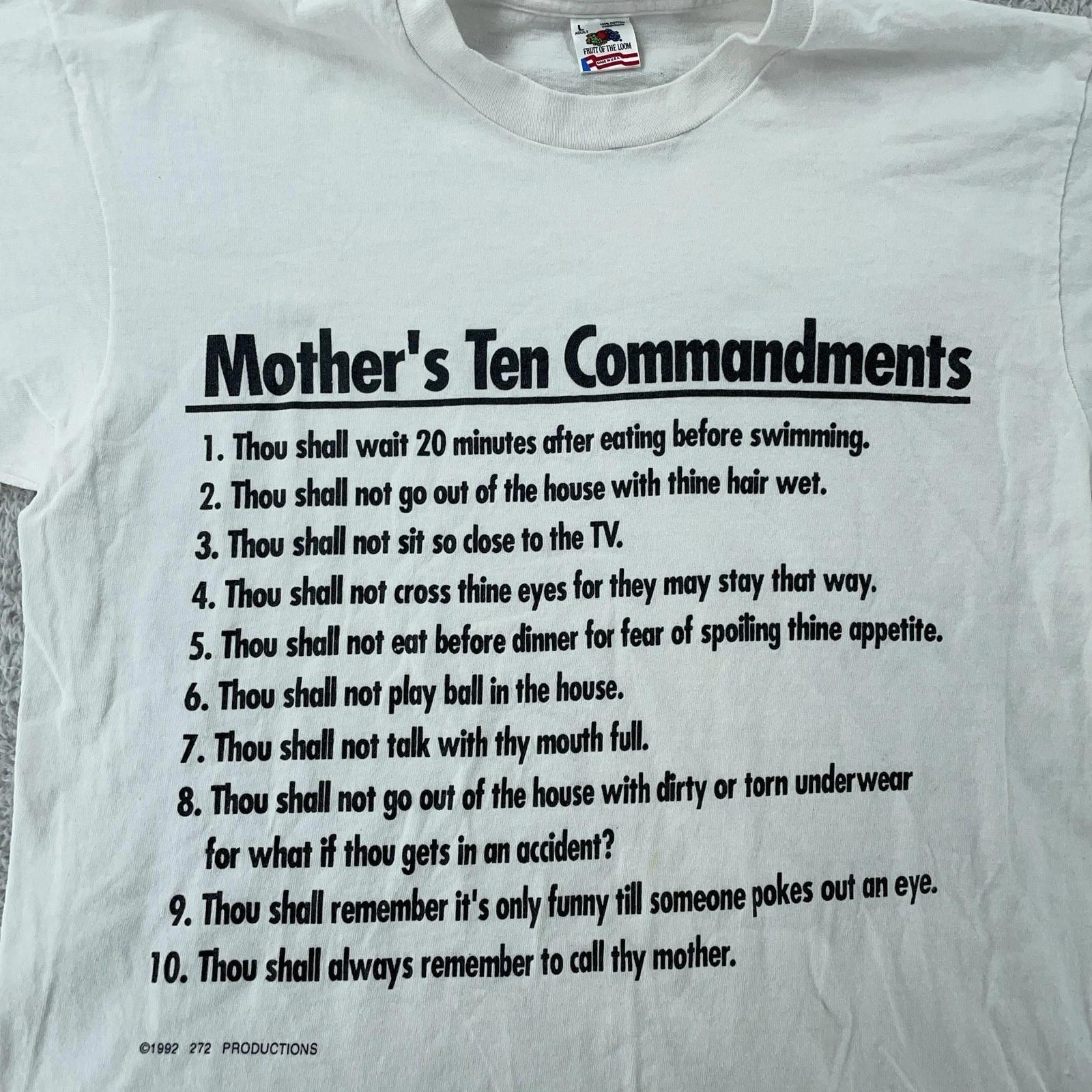 

Vintage Mother s Ten Commandments Joke T-Shirt M/L Mom Joke Made USA 1992 90s 2XL