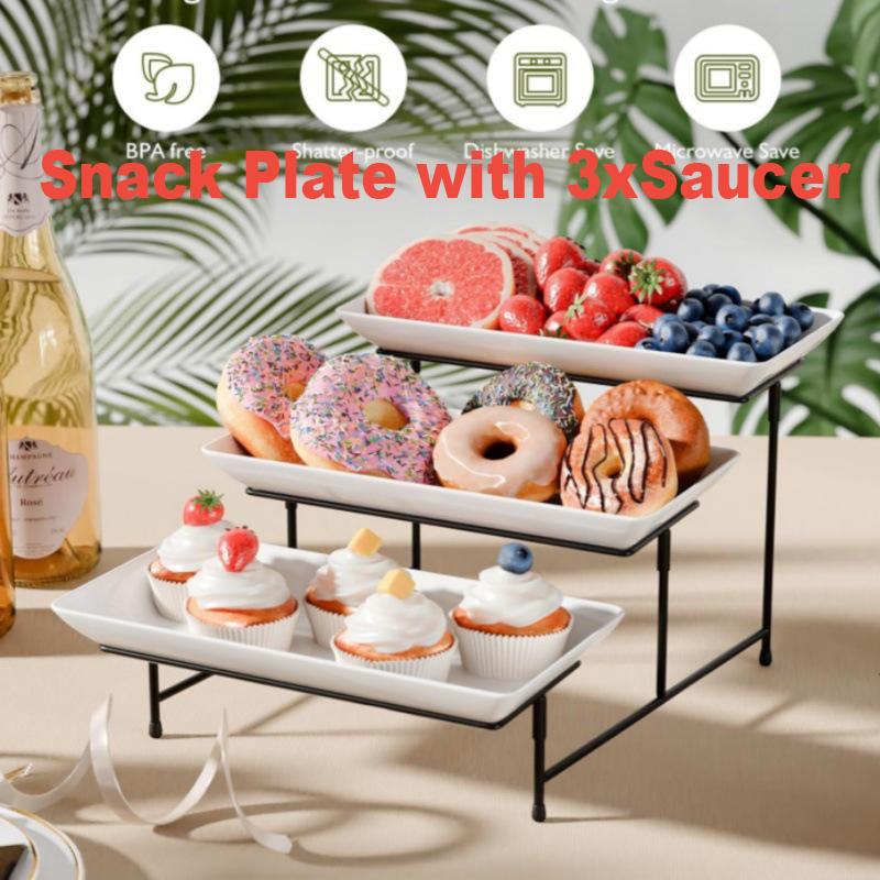 3-stufige rechteckige Servierplatte mehrschichtiger Kuchen- und Gebäck-Displayständer für Teeparty Catering Feiertagsservice