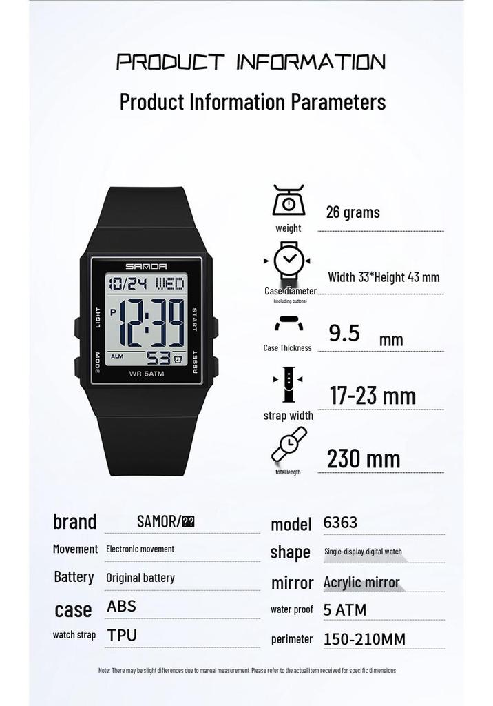 Sanda Lightweight Minimalist Sports Watch: Multi-functional Square Electronic Wristwatch for Men and Women