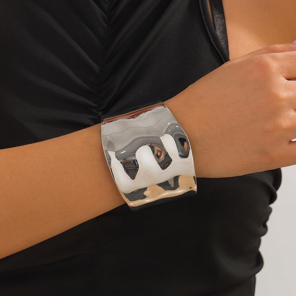 Punk Gold Color Smooth Metal Cuff Bracelets & Bangles For Women Statement Irregular Folded Men Bangle Fashion Jewelry