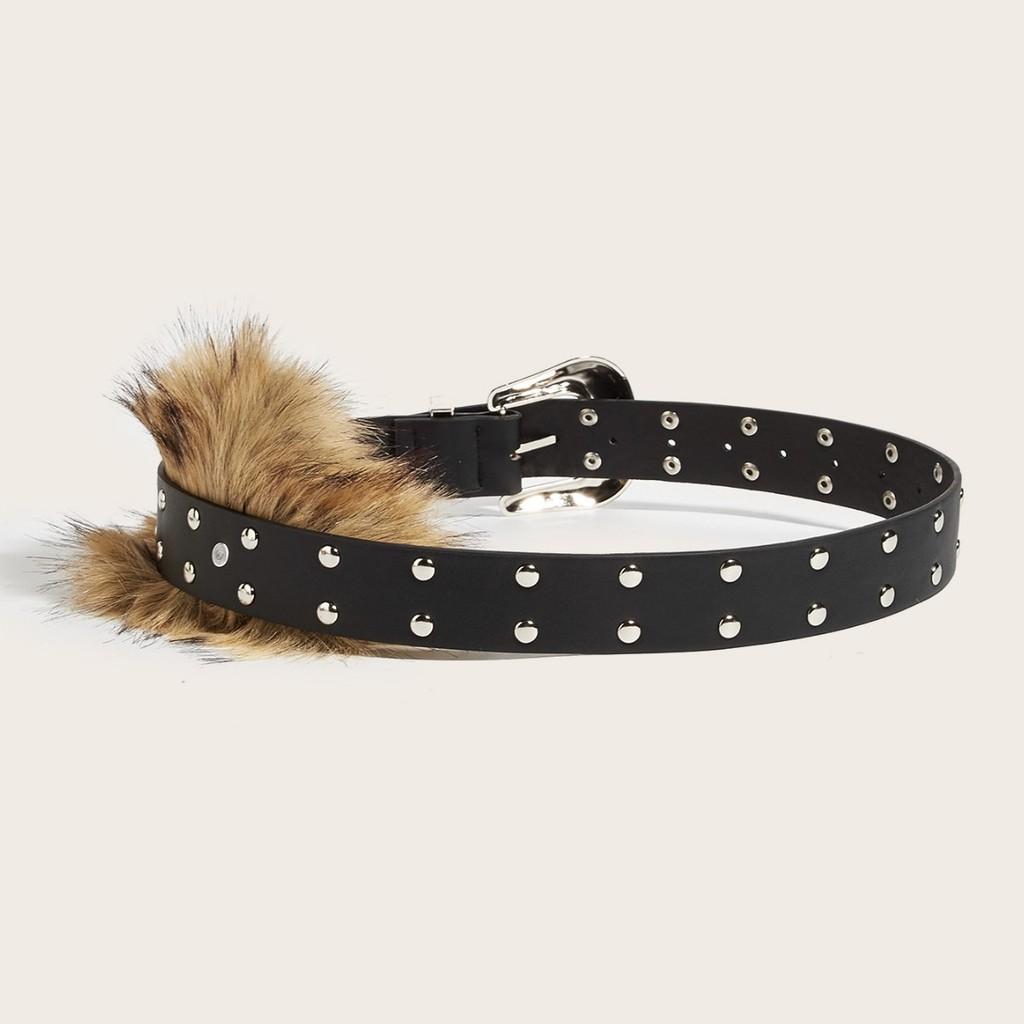 Pu Leather Wide Belt Artificial Fur Design And Carved Needle Buckle For Fashion Lovers