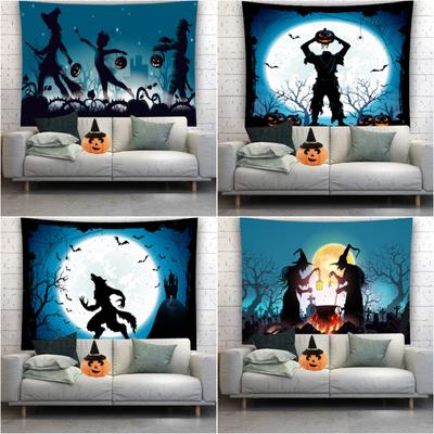 Halloween Tapestry, Holiday Celebration Decoration, Living Room Background Cloth, Bedroom Bedside Layout, Pumpkin Lamp Wall Carpet