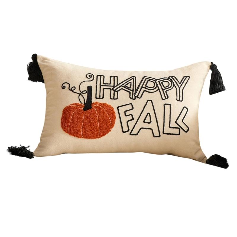 

Zippers Closure Fall Themed Pillow Case With Pumpkin Maple Leaf Embroidered Couch Decoration For Thanksgiving Season