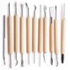 11-teiliges Modellierwerkzeugset für Ton, doppelseitiges Schnitzwerkzeugset aus Keramik und Polymerton mit glattem Holzgriff