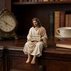 Figurine de Jésus en Résine Figurine en Résine Faite à la Main Design Assis Je Suis Toujours avec Vous Panneau Statue de Jésus-Christ Compagnon de Bureau Décoration de Maison