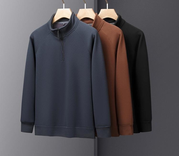 Men's Warm Wool-Blend Zipper Base Layer Shirt with Plush Lining and Stand Collar