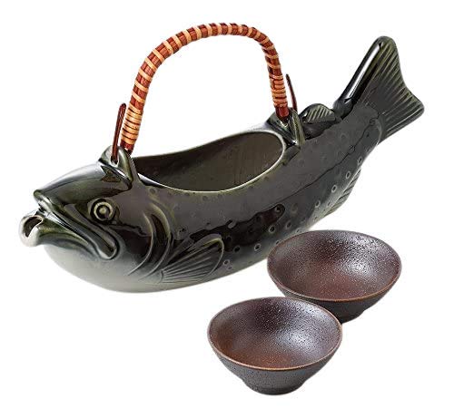 

Ale-net Sake Set: Sake bottle and cup set, 32cm diameter x 8.2cm height x 11.5cm height, 750cc capacity, Fuga brand, Iwana (char) bone sake (large),