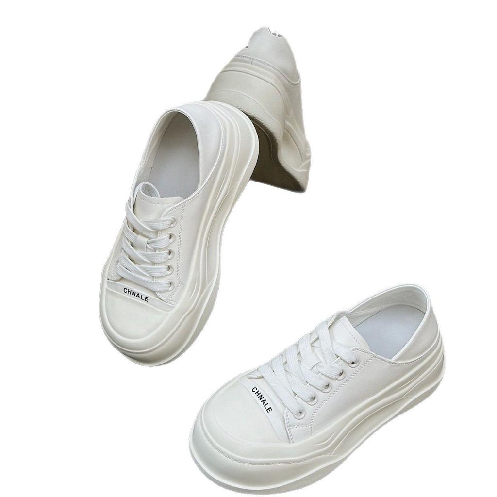 European muffin thick-soled leather big-headed bread shoes women's 2025 new muffin shoes versatile height-increasing casual shoes