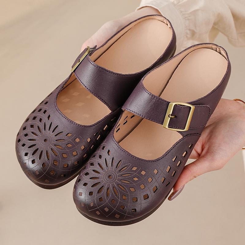 Fashion New Arrival Genuine Leather Sandal Womens Clogs Slip on Mules Closed Toe Sandals Woman Elegant Summer Flats Comfortable Shoe Mom