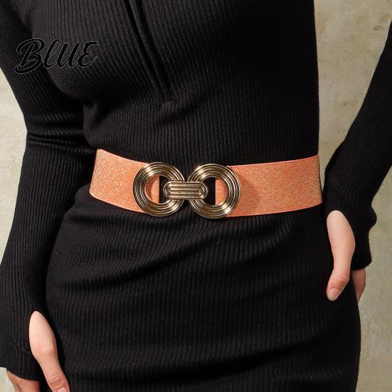 Wide Elastic Waist Belt 75cm Women's Belt, Stretch Fashionable with Slimming for Daily Commute Geometric Metal Buckle, Dress Corset Accessory