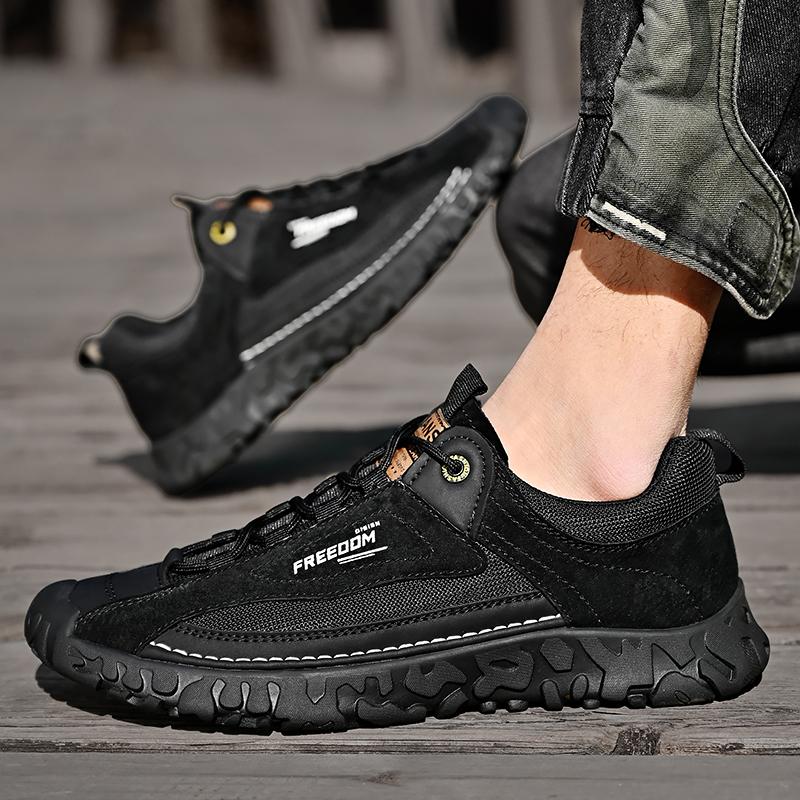 Four Seasons Men's Pigskin Mesh Breathable Retro Casual Shoes Large Size Casual Shoes Lightweight Ankle Boots