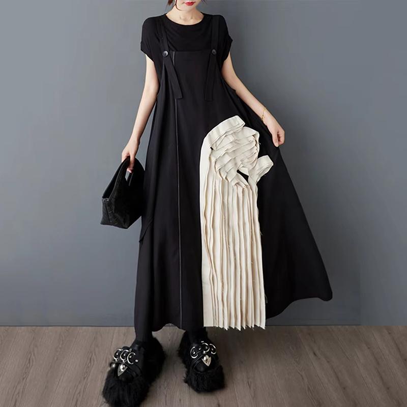 

XITAO Asymmetric Patchwork Flower Button Dress ZMY1060 One Size чорний