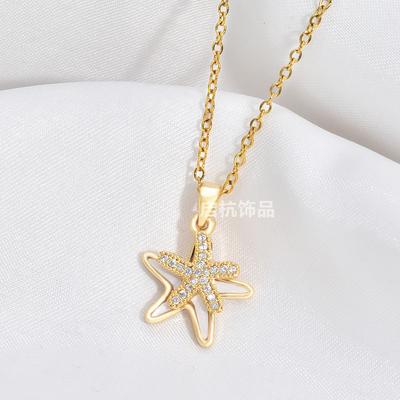 Fritillary Starfish Necklace Simple Personality Women'S Collarbone Chain Inlaid Zircon Pendant With Jewelry