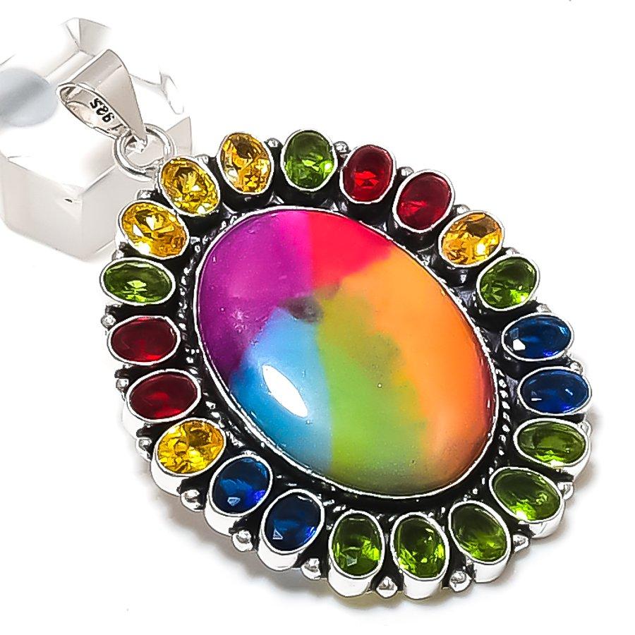 Naturalny Kwarc Słoneczny, Perydot Srebro Próby 925 Wisiorek Biżuteria 2,64" ETC-13797