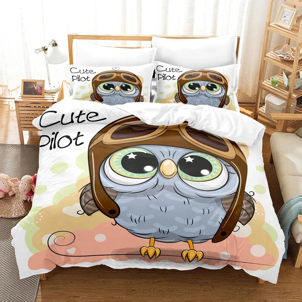 Comforter Hand Painted Owl Cartoon Bedding Set Winter Wiht Pillow Kidstwin Full Queen King Bedroom Home Textile 150X200