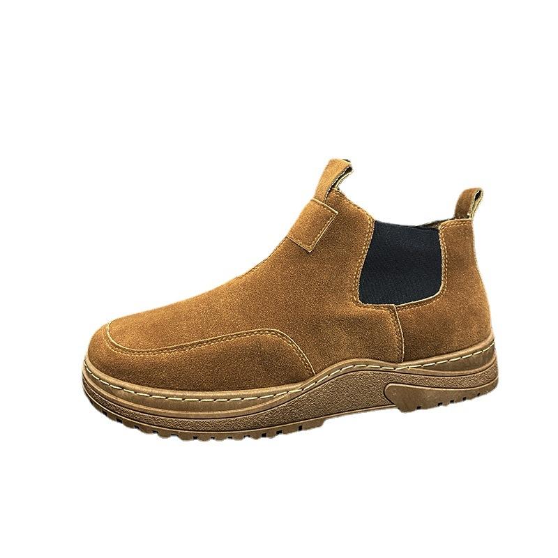 Fashion Faux Suede Leather Men's Boots Autumn Winter Casual Shoes Slip-On Chelsea Boots New Tide Shoes for Men Ankle Martern Booties