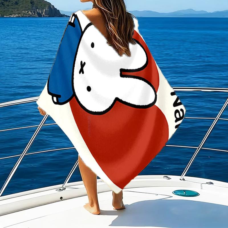 1pc Miffy1 Beach Towel with Custom Name, Beach/Swimming/Bath/Picnic/Camping Towel, Suitable for Seaside Beaches