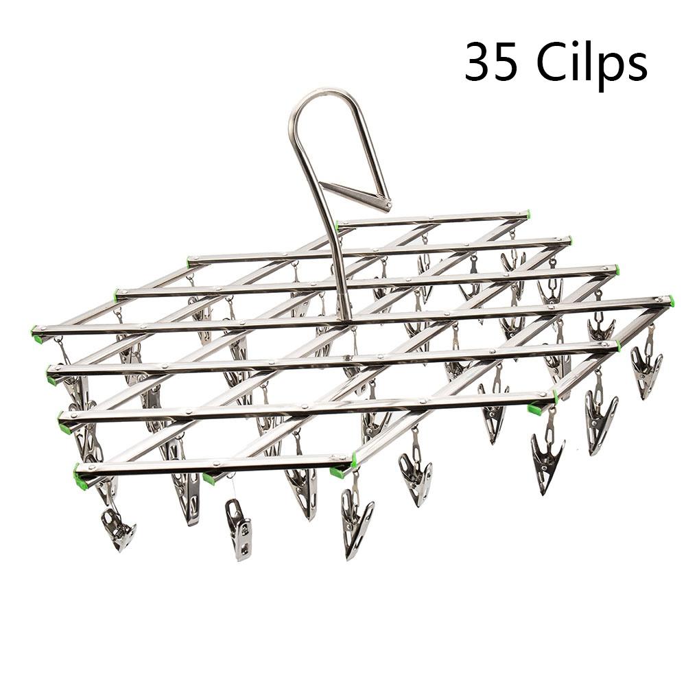 35 Pegs Draining Stainless Steel Rack Clothes Hanger Underwear Hooks Clothes Airer Dryer Socks Clip
