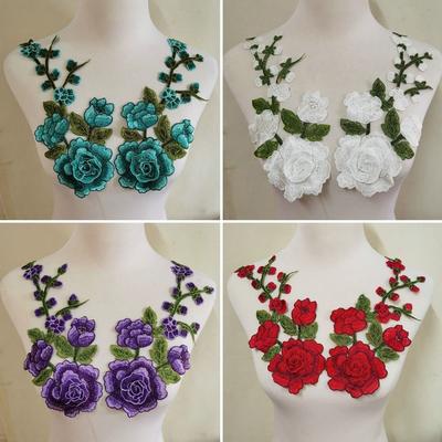 1 Pair Red Embroidery Flower Applique Multi-color Sew On Patch  Dress Hat Bag Jeans Applique