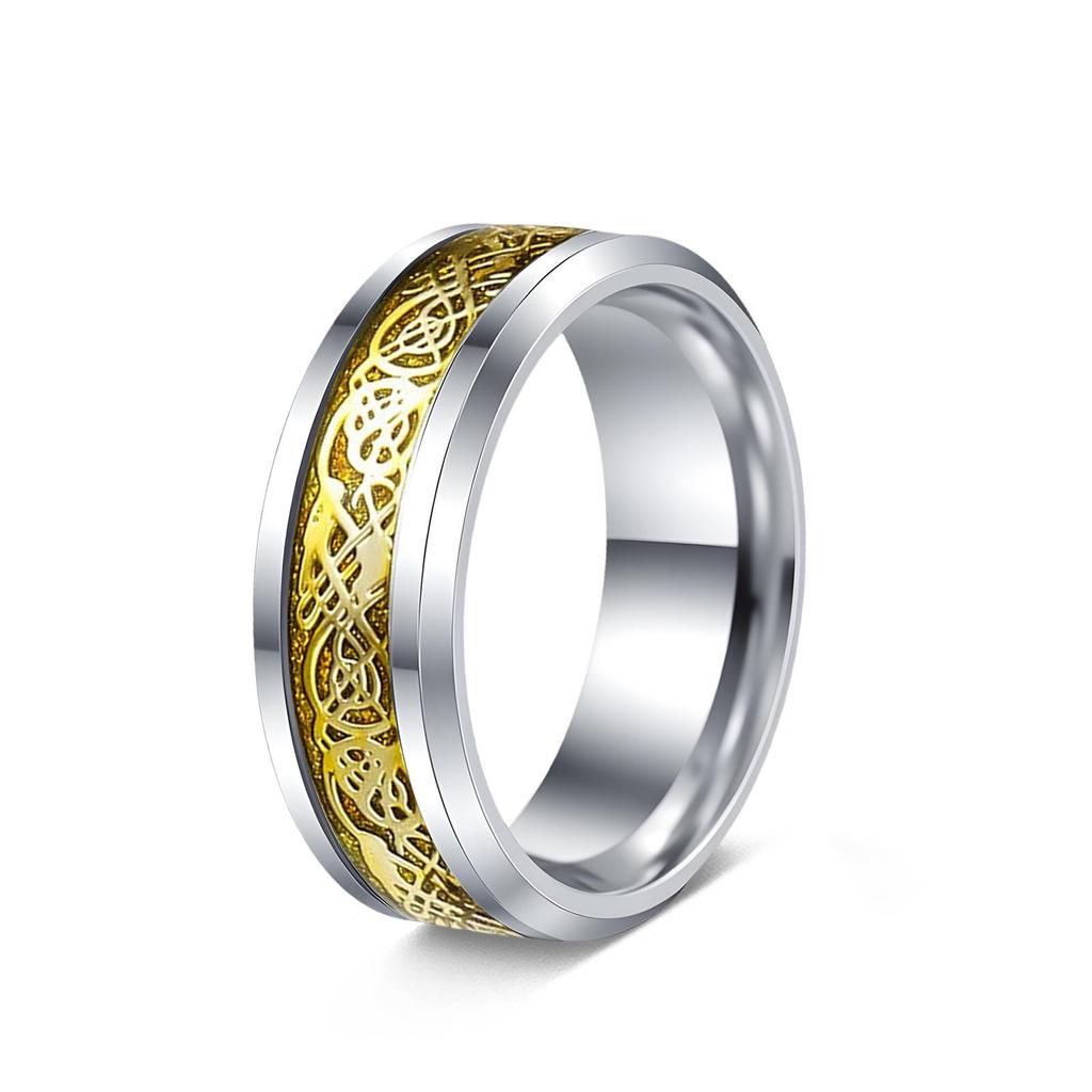 8mm Men's Stainless Steel Celtic Dragon Black Wedding Ring Set