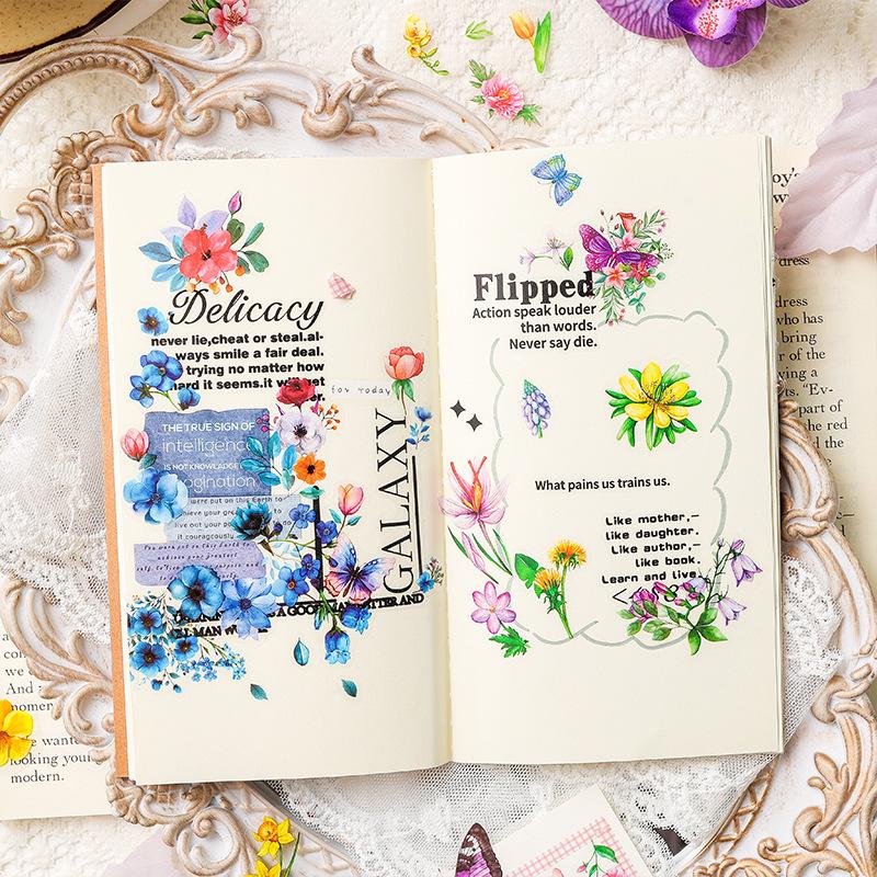 10 pcs Retro Waterproof Flower Stickers, Long Decorative Decals, Artistic Journaling Supplies