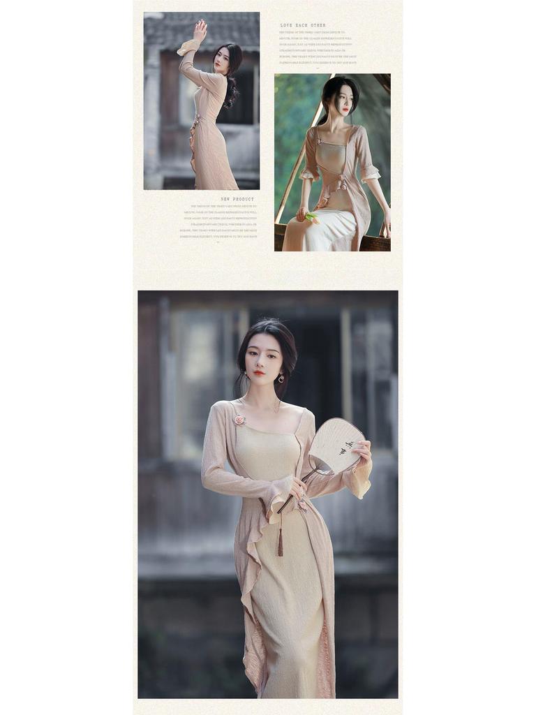 2026 Schickes Retro Chinesischer Stil Damen Frühling/Herbst Langes Kleid