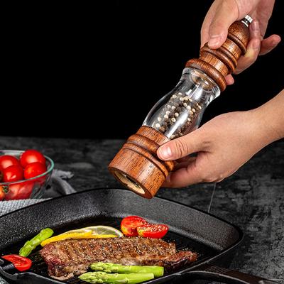 Masif Ahşap Tuz ve Karabiber Öğütücü Manuel Baharat Öğütücü Ayarlanabilir Karabiber Değirmeni Tuz Karabiber Çalkalayıcı Akrilik Gövdeli Mutfak Aleti