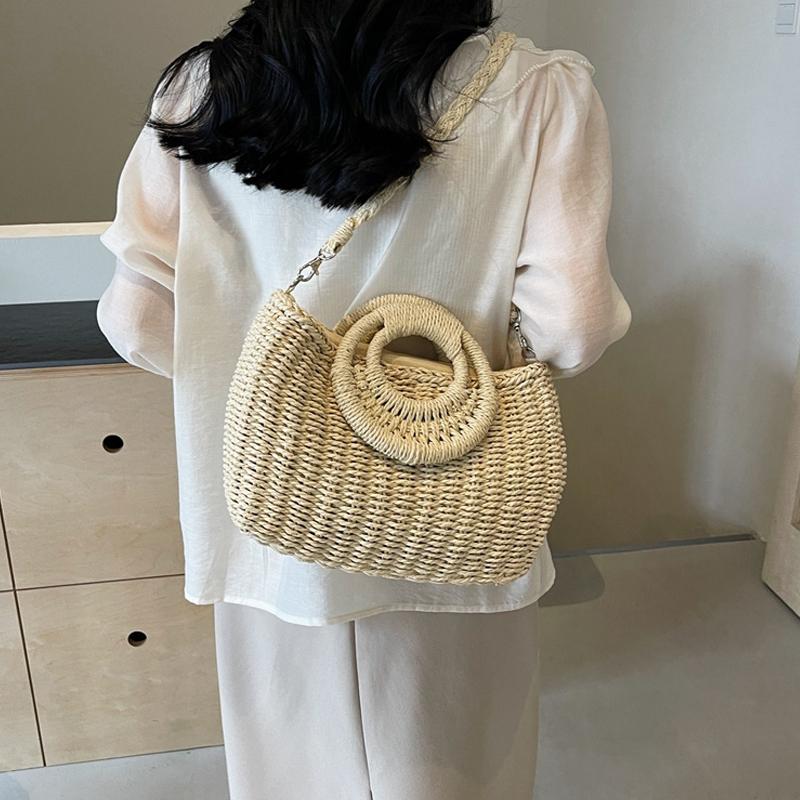 New Handheld Straw Woven Bag For Women Handmade Portable Handbag Large Capacity Beach Bag Handheld Money Bag Premium