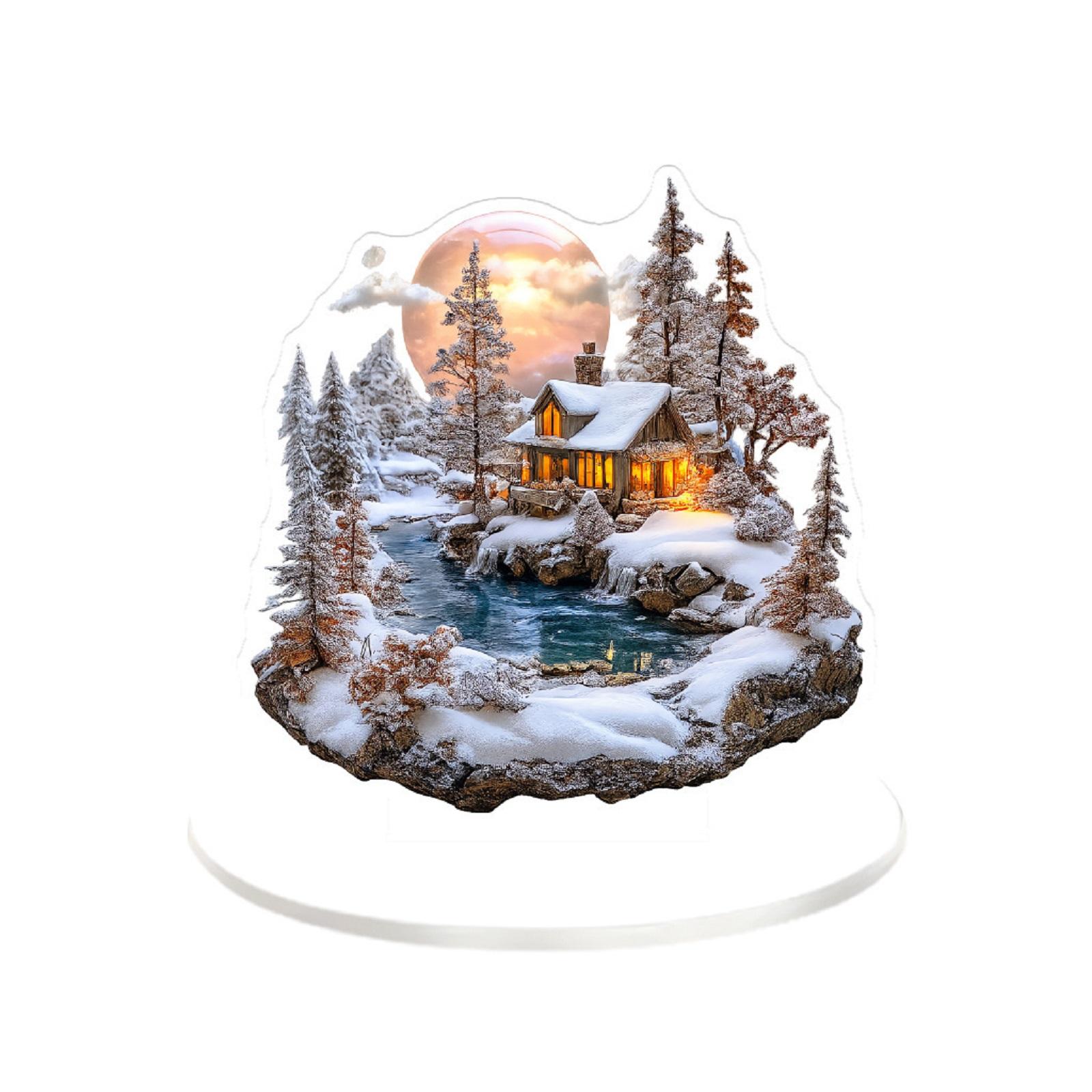 

2D Christmas House Snow Scenery Acrylic Ornament One Size