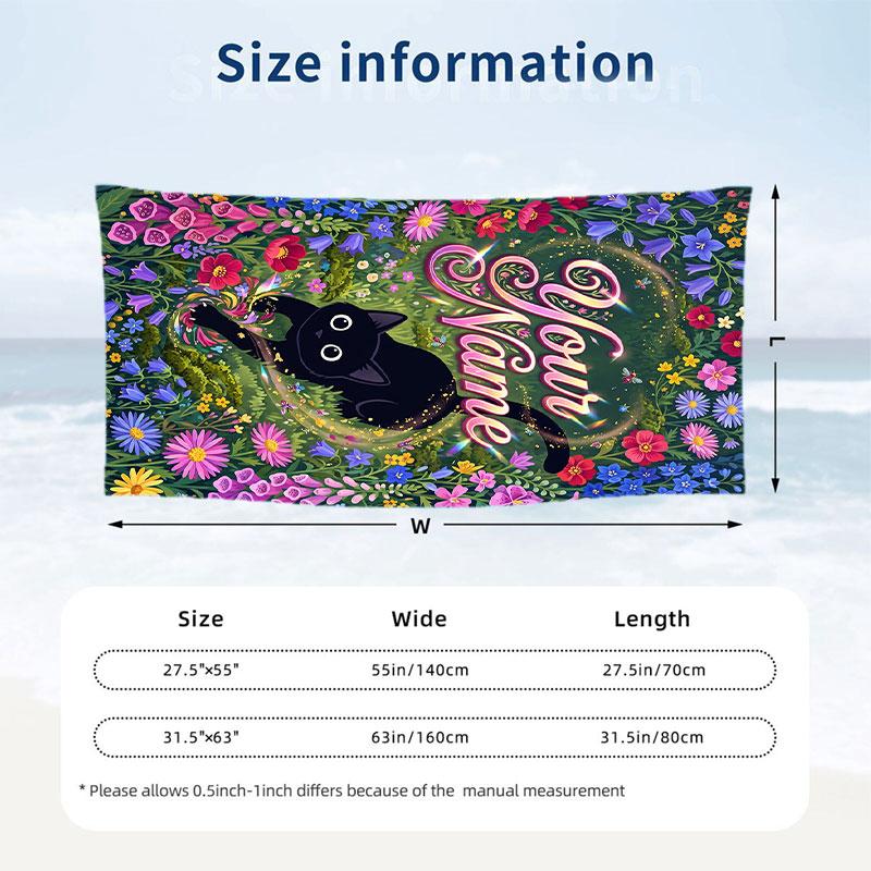 Floral Fantasy Butterflies 1 Theme Quick Dry Beach Towel Custom Name Text Print Large Sand Resistant Towel Beach Vacation