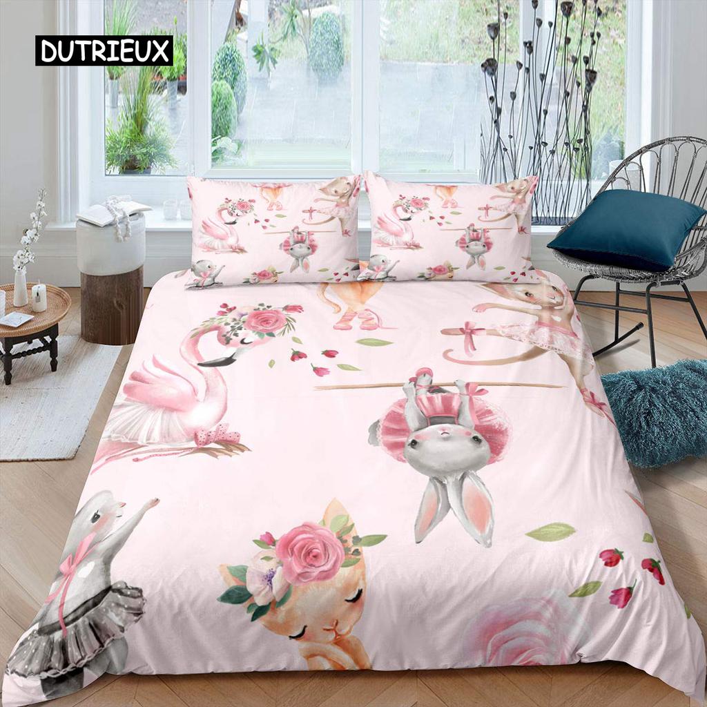Cartoon Rabbit Bunny Bedding Set for Kids Girl Women Polyester Duvet Cover Quilt Cover with Pillowcase Polyester Comforter Cover