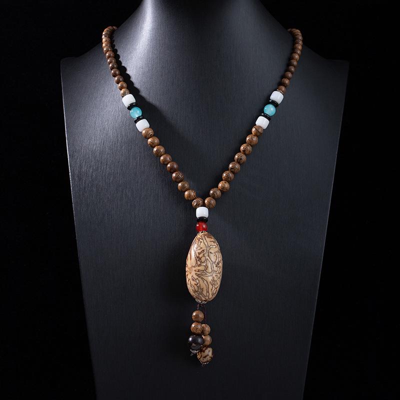 Ethnic Retro Vajra Bodhi Pendant Necklace with Wooden Beads