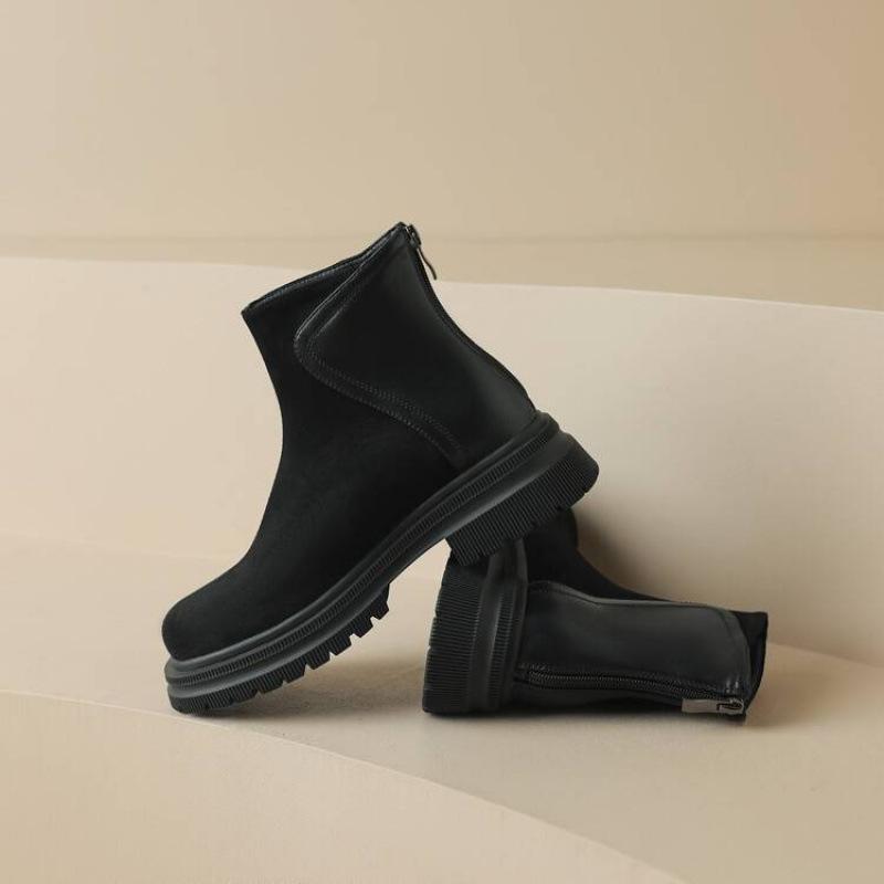 

Осенне-зимние ботинки мартин на платформе, женские, на среднем каблуке, нескользящие, удобные женские ботинки, корейская версия, кожаные ботинки на задней молнии, новые средние б 39