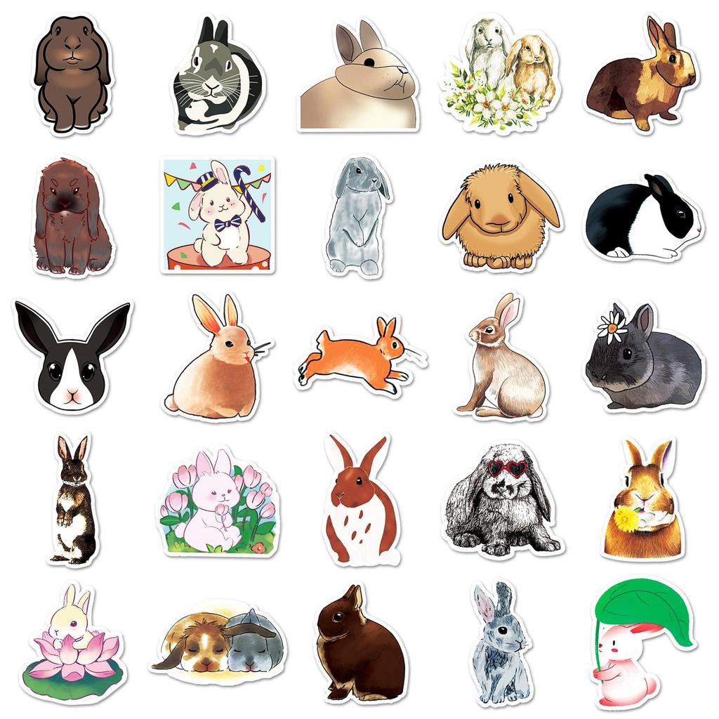 50 Cute Rabbit Cartoon Stickers for Laptops, Refrigerators, Water Cups, and Phones