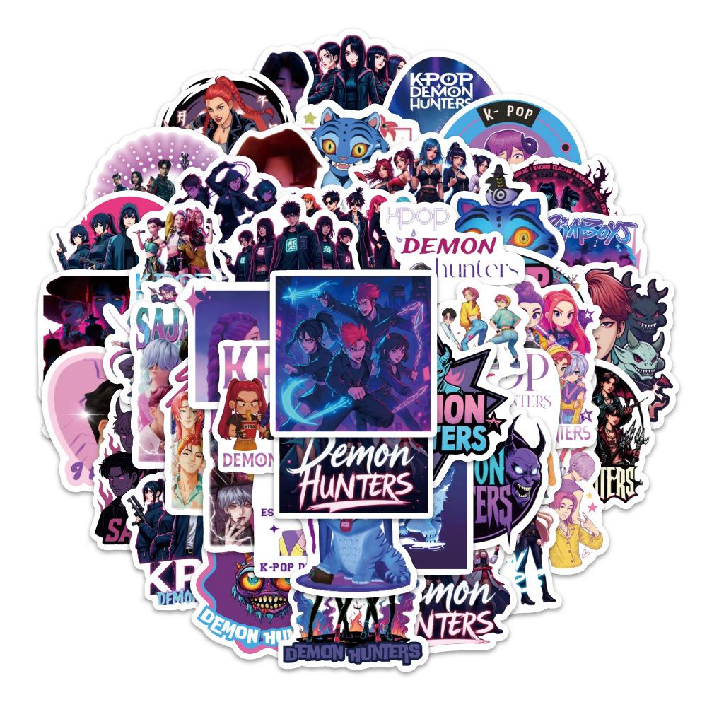 50pcs Stickers Pack Demon Hunters Sticker Waterproof Vinyl for Laptop Guitar Skateboard Luggage Graffiti Sticker Kid Party Gifts