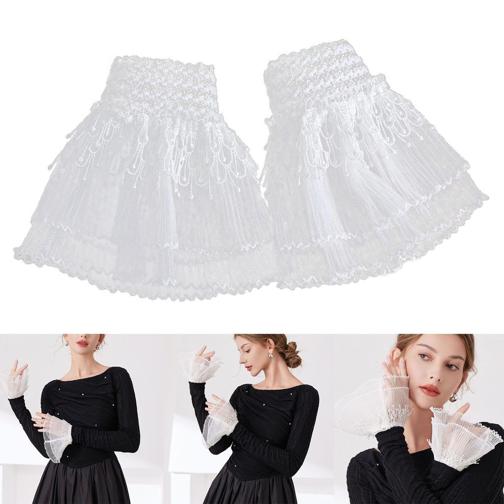 Elegant Arm Sleeves with Lace Flower Double Layer Design Decorative Wrist Cuffs For Women Sweater Outfit Accessories