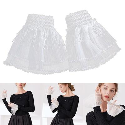 Embroidery Lace Flower Arm Sleeves Comfortable Armwear Wrist Cuffs Decorative Sleeves for Women Casual Formal Occasion